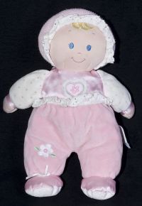 Kids Preferred GIRL DOLL Thermal Head Flower Pink Plush Rattle Lovey